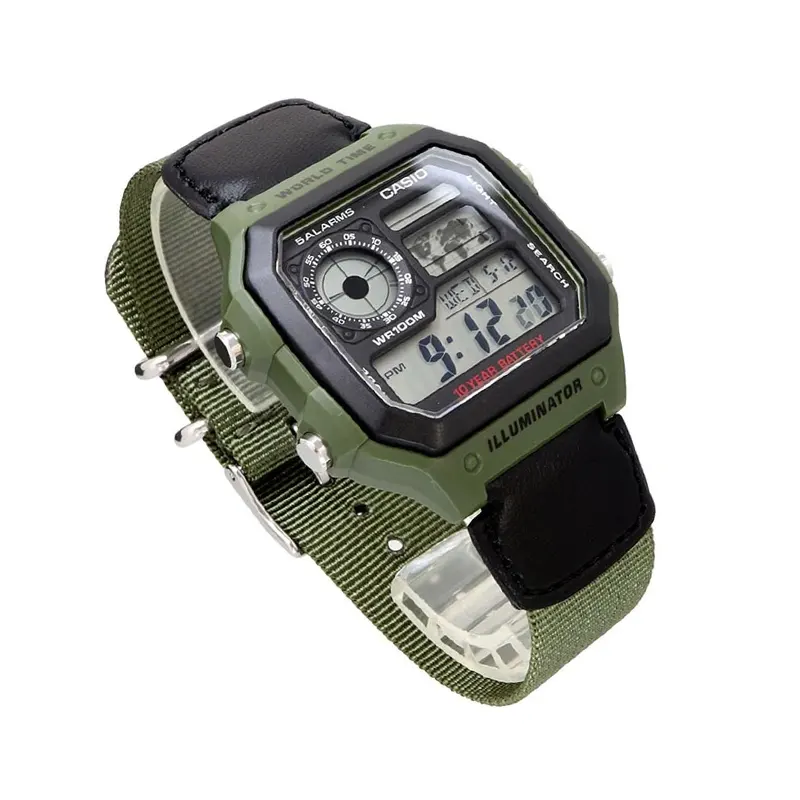 Casio Youth Digital Grey Dial Nylon Men's Watch- AE-1200WHB-3BV